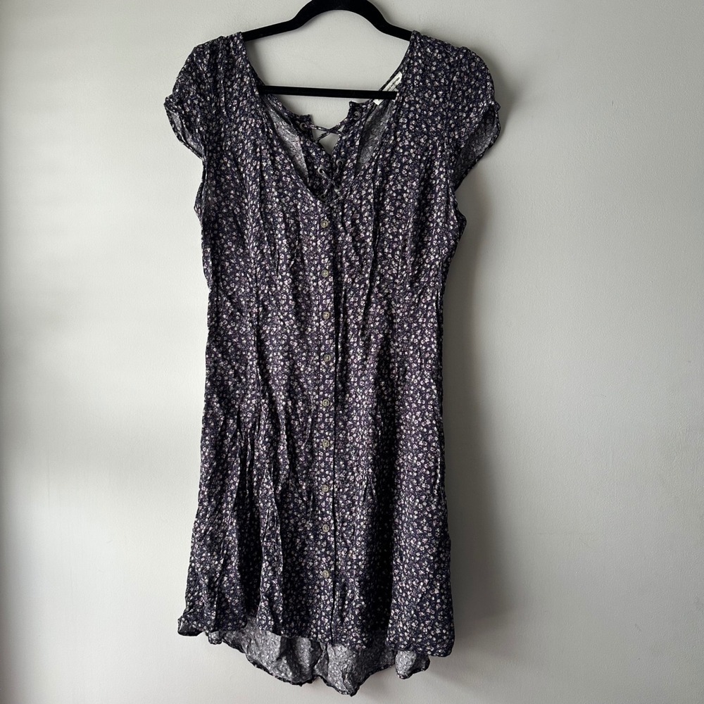 American Eagle Outfitters Floral Print Dress Women L G G Lace Up Back Cutout